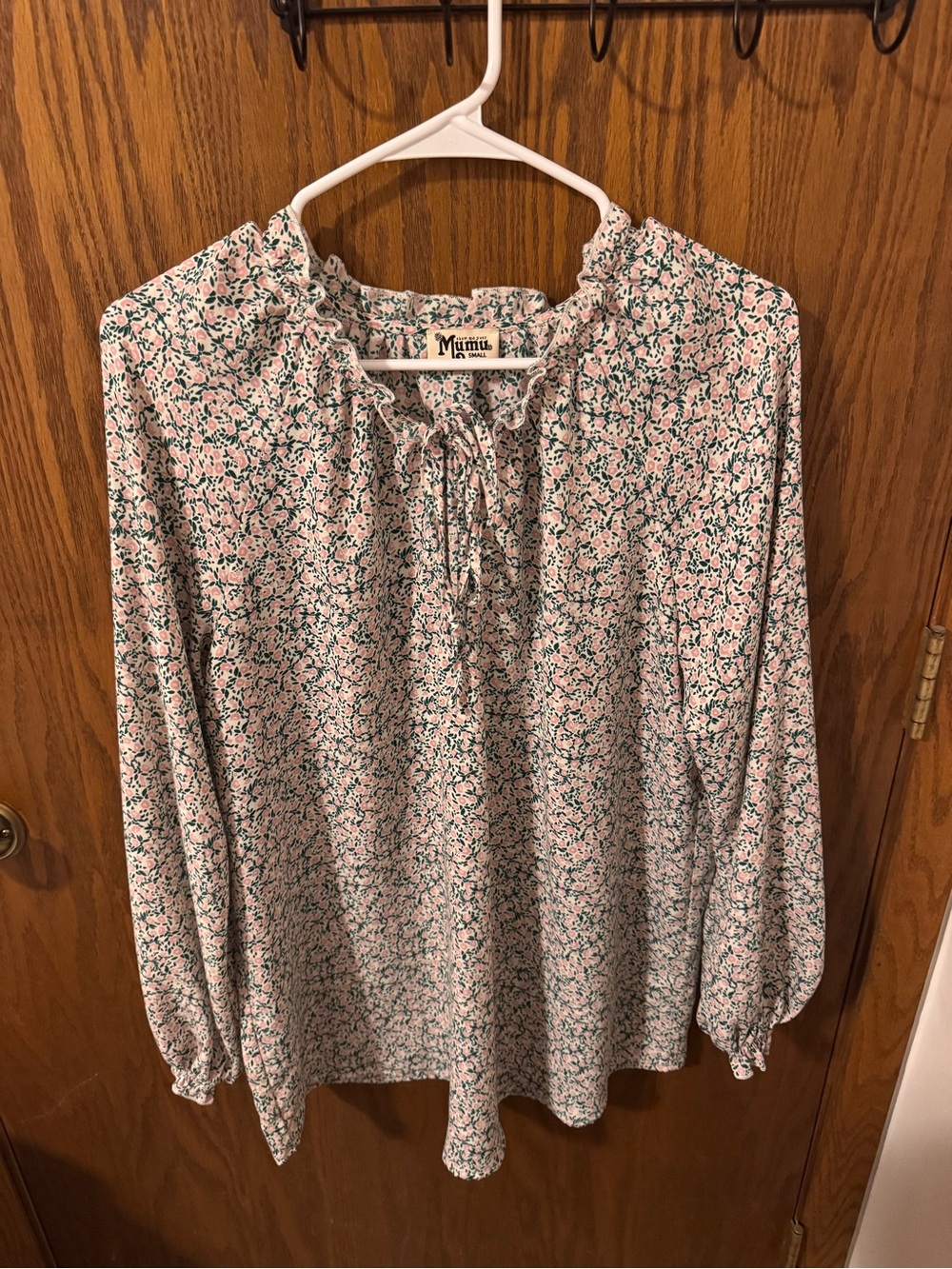 Show Me Your MuMu Pink and Green Floral Ruffle Tie-Neck Tunic